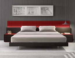 Lacquered Exotic Wood Platform and Headboard Bed