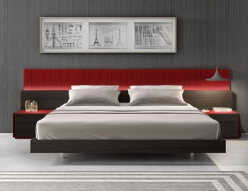 Lacquered Exotic Wood Platform and Headboard Bed Lacquered Exotic Wood Platform and Headboard Bed