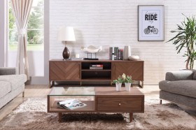 Walnut Wood Modern Media Console on Legs