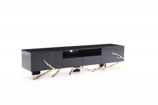 Elegant Black TV Unit with Champagne Gold Stainless Steel Base