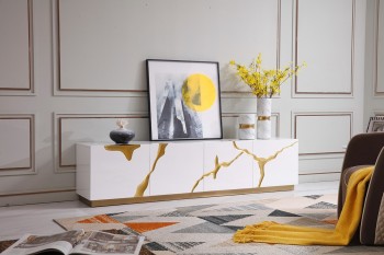 Elite White TV Stand with Gold Painted Accents