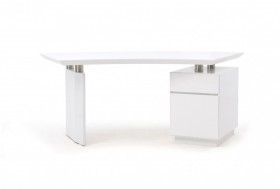 Elegant White Gloss Finish Desk with Stainless Steel Accents