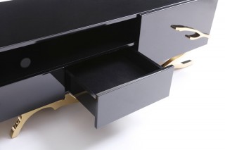 Elegant Black TV Unit with Champagne Gold Stainless Steel Base