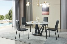 Modern Exclusive Round Marble Top Leather 5 Piece Dining Room Set Modern Exclusive Round Marble Top Leather 5 Piece Dining Room Set