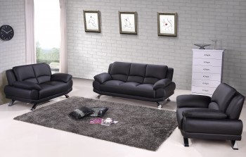 Black Top-Grain Leather Sofa Set with Tufted Pillows Black Top-Grain Leather Sofa Set with Tufted Pillows