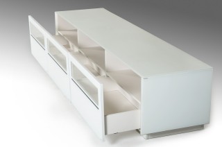 Contemporary White TV Stand with White Tempered Glass