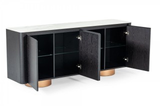 Black Oak Buffet with White Ceramic Marble Look Top