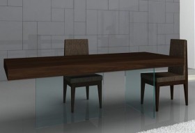 Float Contemporary Dining Table in Timber Chocolate with Glass Base