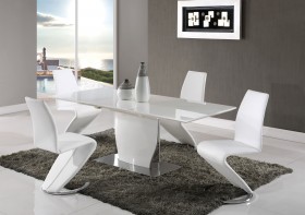 Beautiful Snow White and Chrome Dining Set with Leather Curved Chairs