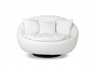Modern Swivel Round White Leatherette Lounge Chair