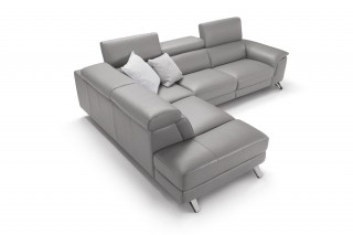 Italian Made Taupe Full Leather Sectional Sofa with Adjustable Headrest