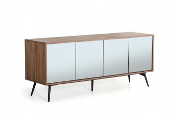 Ultra Contemporary Walnut Buffet with Mirrored Doors