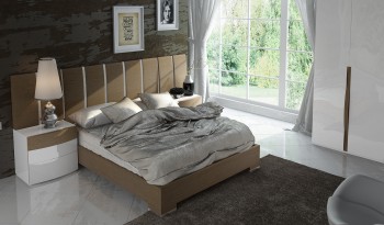 Walnut Platform Bed with Unique Accented Headboard