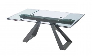 Elegant Rectangular Clear Glass Top Leather Dining Table and Chair Sets