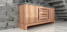 Modern Grey Buffet with Concrete Top and Acacia Wood Base