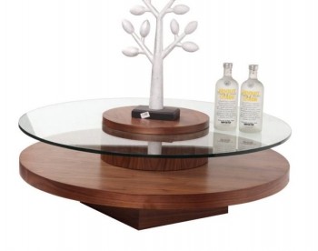 Round Rotatable Coffee Table in Walnut Finish