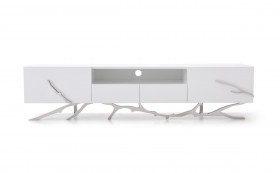 Elegant White TV Unit with Stainless Steel Base