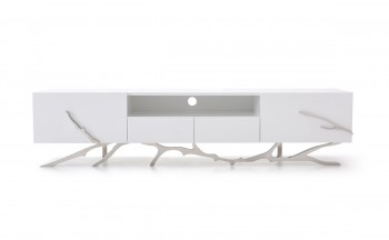 Elegant White TV Unit with Stainless Steel Base