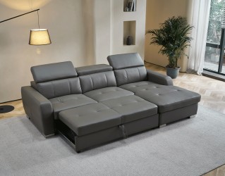 Contemporary Dark Grey Leather Sofabed Sectional