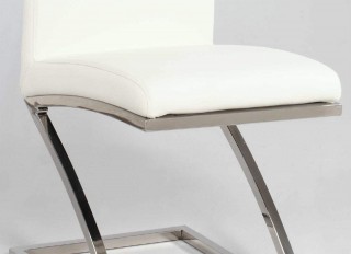 Unique Zigzag Shape Leather Dining Chair in White and Chrome