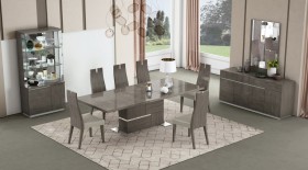 Extendable Wooden Top Leather Modern Dining Set with Leaf