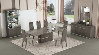 Extendable Wooden Top Leather Modern Dining Set with Leaf