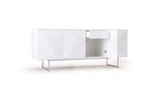 Spacious White High Gloss Buffet with Stainless Steel Legs