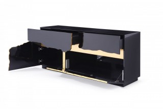 Elite High Gloss Black Buffet with Champagne Gold Accents