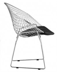 Solid Steel Net Chair in Black or White with Leatherette Cushion