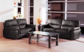 Black Italian Leather 3 pcs Sofa Set Garne