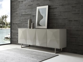 Gray Buffet with Designed Doors and Glass Top Gray Buffet with Designed Doors and Glass Top