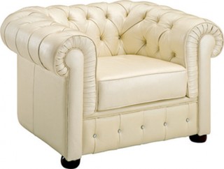 Ivory Italian Leather Sofa Set with Buttons