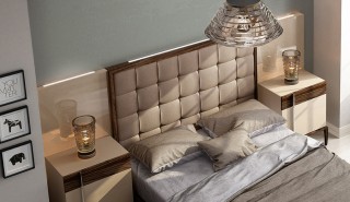 Lacquered Wood High End Platform Bed with Floating Effect