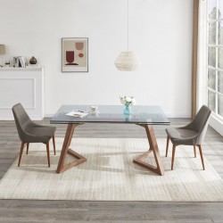 Luxury Rectangular Glass Top Fabric Seats Table and Four Chairs