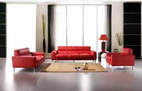 Italian Leather Sofa Set in Red