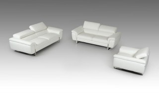 Italian Made White Leather Sofa Set with Adjustable Headrests