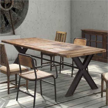 Contemporary Trestle Legs Dining Table with Intricate Top
