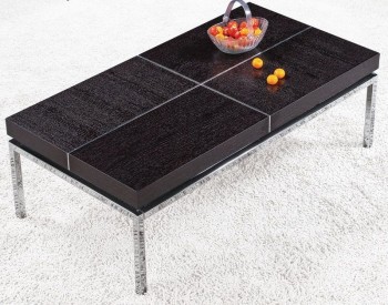 Rectangular Coffee Table with Metal Base and Wood Top