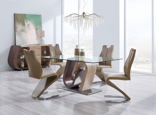 Spectacular Glass Walnut and Oak Five Piece Dining Set