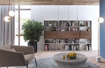 Contemporary Wall Unit with Bookcase Feature Contemporary Wall Unit with Bookcase Feature