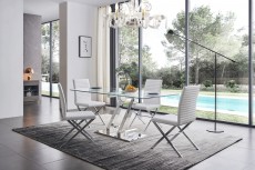 Exotic Rectangular Clear Glass Top Leather Modern Dinette Sets and Chairs Exotic Rectangular Clear Glass Top Leather Modern Dinette Sets and Chairs