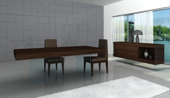High-class Wooden and Clear Glass Top Fabric Seats Modern Dining Table Sets