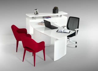 Elegant White Gloss Finish Desk with Stainless Steel Accents