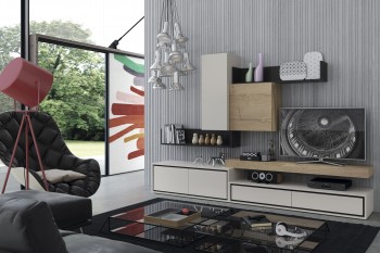 Exquisite White and Natural Wood Wall Unit Exquisite White and Natural Wood Wall Unit
