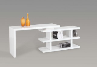 Modern High Gloss White Office Desk with Shelving System