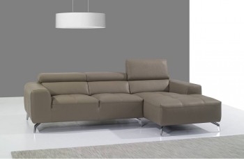 Beige Italian Leather Upholstered Contemporary Sectional Sofa
