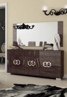 Italian Made Walnut Lacquered 3 Door Buffet with Chrome Handles