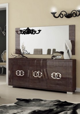 Italian Made Walnut Lacquered 3 Door Buffet with Chrome Handles
