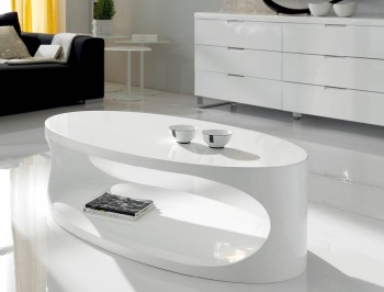 Open Storage White Lacquered Contemporary Coffee Table