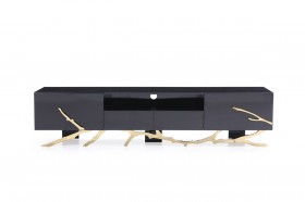 Elegant Black TV Unit with Champagne Gold Stainless Steel Base